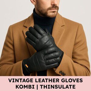 KOMBI Leather Thinsulate Ski Gloves Padded Knit Cuff Gorpcore Men’s Black (M)